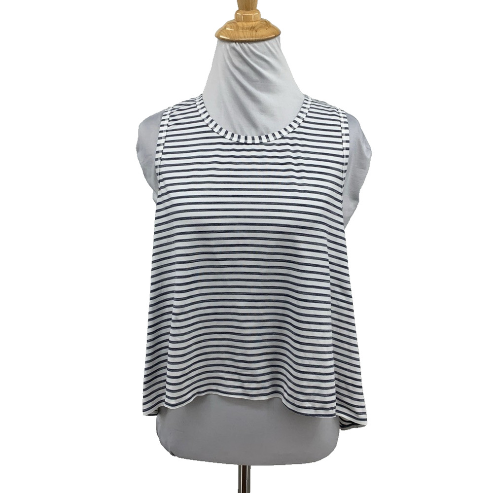 Athleta Tank Top Women XS Extra Small White Navy Chi Striped Muscle Crop Relaxed